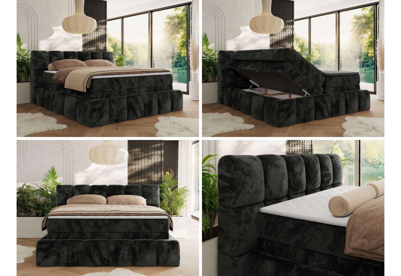 Łóżko kontynentalne - NIRA KING 200x200 - H4 - ciemnoszary, plusz