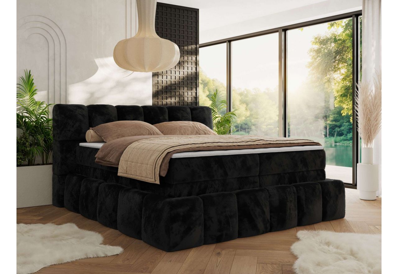 Łóżko kontynentalne - NIRA KING 120x200 - H3 - czarny, plusz