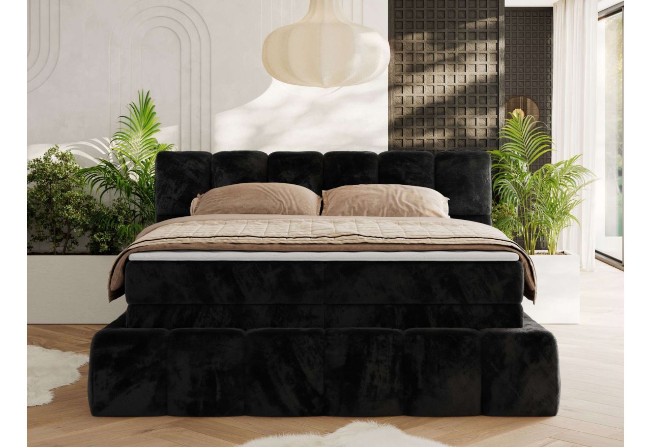 Łóżko kontynentalne - NIRA KING 140x200 - H3 - czarny, plusz