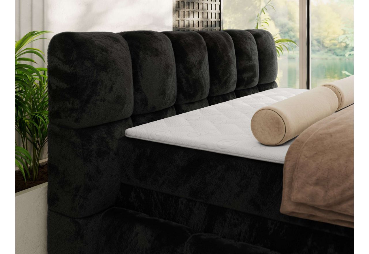 Łóżko kontynentalne - NIRA KING 160x200 - H3 - czarny, plusz