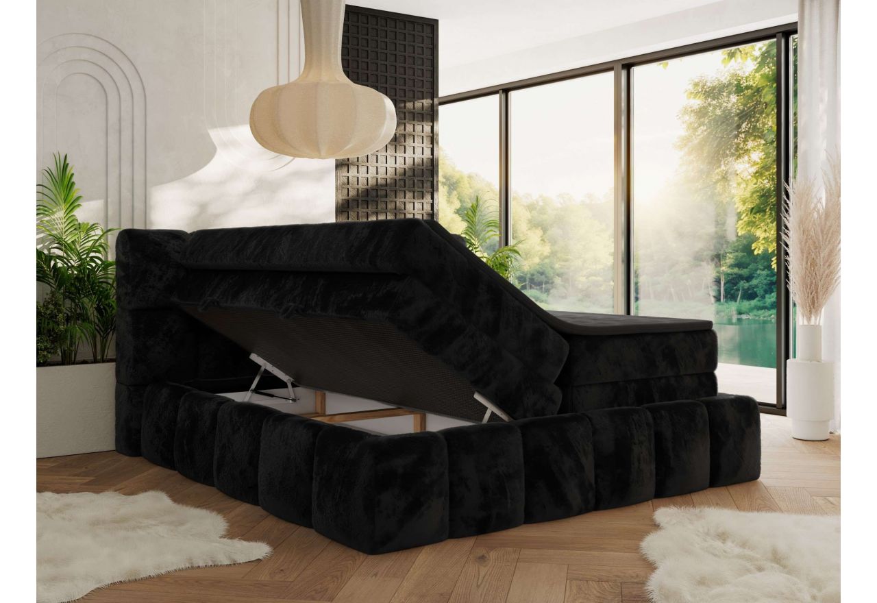 Łóżko kontynentalne - NIRA KING 200x200 - H3 - czarny, plusz