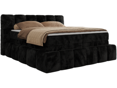 Łóżko kontynentalne - NIRA KING 140x200 - H4 - czarny, plusz