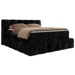 Łóżko kontynentalne - NIRA KING 140x200 - H4 - czarny, plusz