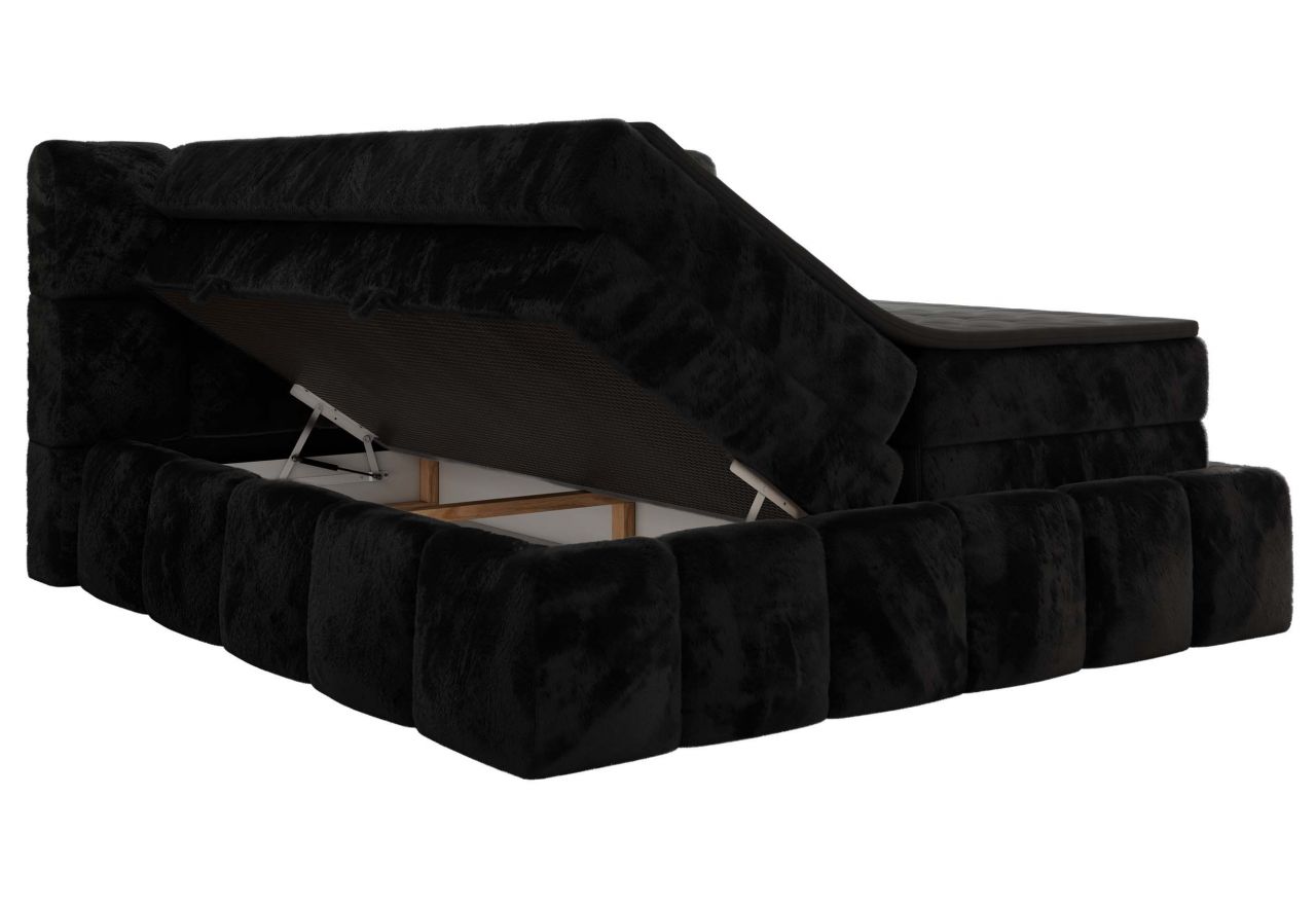 Łóżko kontynentalne - NIRA KING 180x200 - H4 - czarny, plusz
