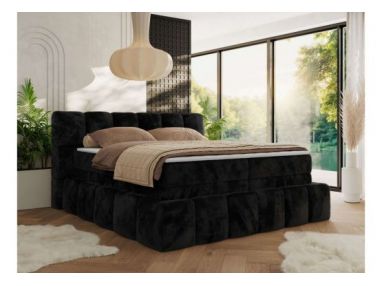 Łóżko kontynentalne - NIRA KING 200x200 - H4 - czarny, plusz