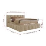 Łóżko kontynentalne - NIRA KING 120x200 - H3 - kremowy, plusz