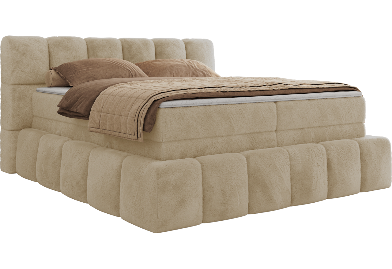 Łóżko kontynentalne - NIRA KING 140x200 - H3 - kremowy, plusz