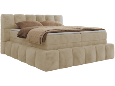 Łóżko kontynentalne - NIRA KING 160x200 - H3 - kremowy, plusz