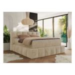 Łóżko kontynentalne - NIRA KING 180x200 - H3 - kremowy, plusz