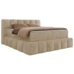 Łóżko kontynentalne - NIRA KING 180x200 - H3 - kremowy, plusz