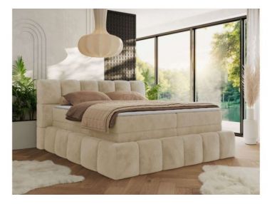 Łóżko kontynentalne - NIRA KING 200x200 - H4 - kremowy, plusz