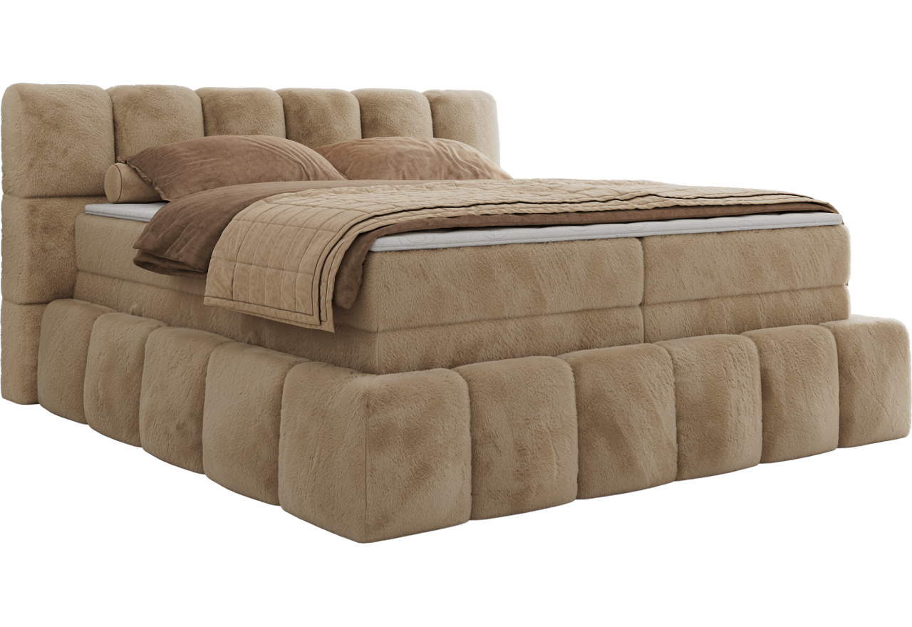 Łóżko kontynentalne - NIRA KING 140x200 - H3 - beżowy, plusz