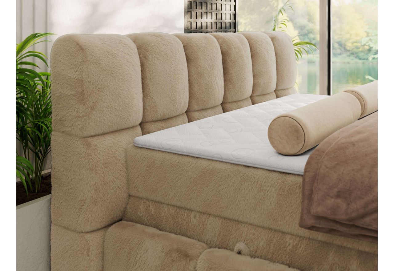 Łóżko kontynentalne - NIRA KING 160x200 - H3 - beżowy, plusz