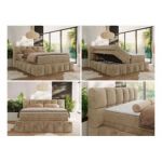 Łóżko kontynentalne - NIRA KING 160x200 - H3 - beżowy, plusz