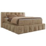 Łóżko kontynentalne - NIRA KING 180x200 - H3 - beżowy, plusz