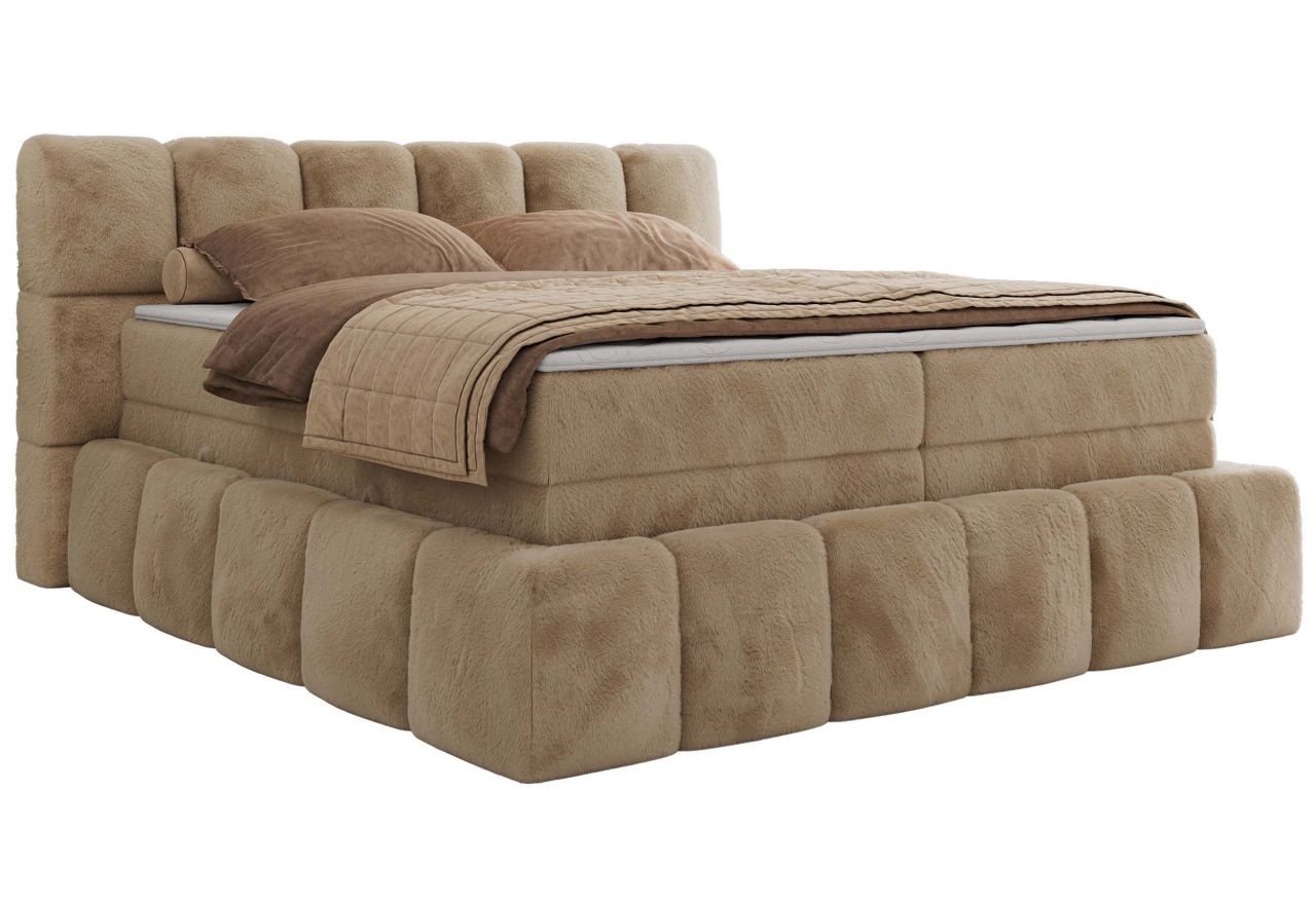Łóżko kontynentalne - NIRA KING 180x200 - H4 - beżowy, plusz