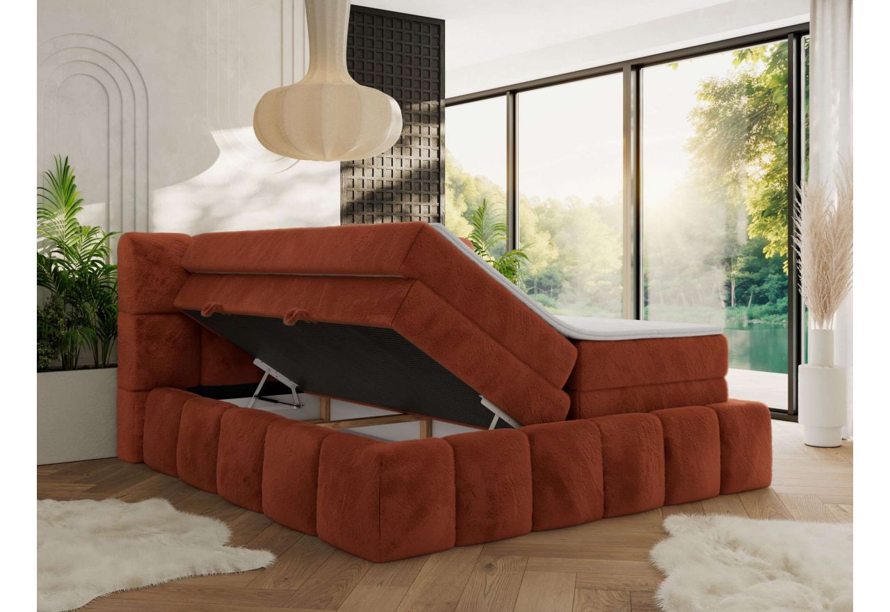 Łóżko kontynentalne - NIRA KING 120x200 - H4 - pomarańczowy, plusz