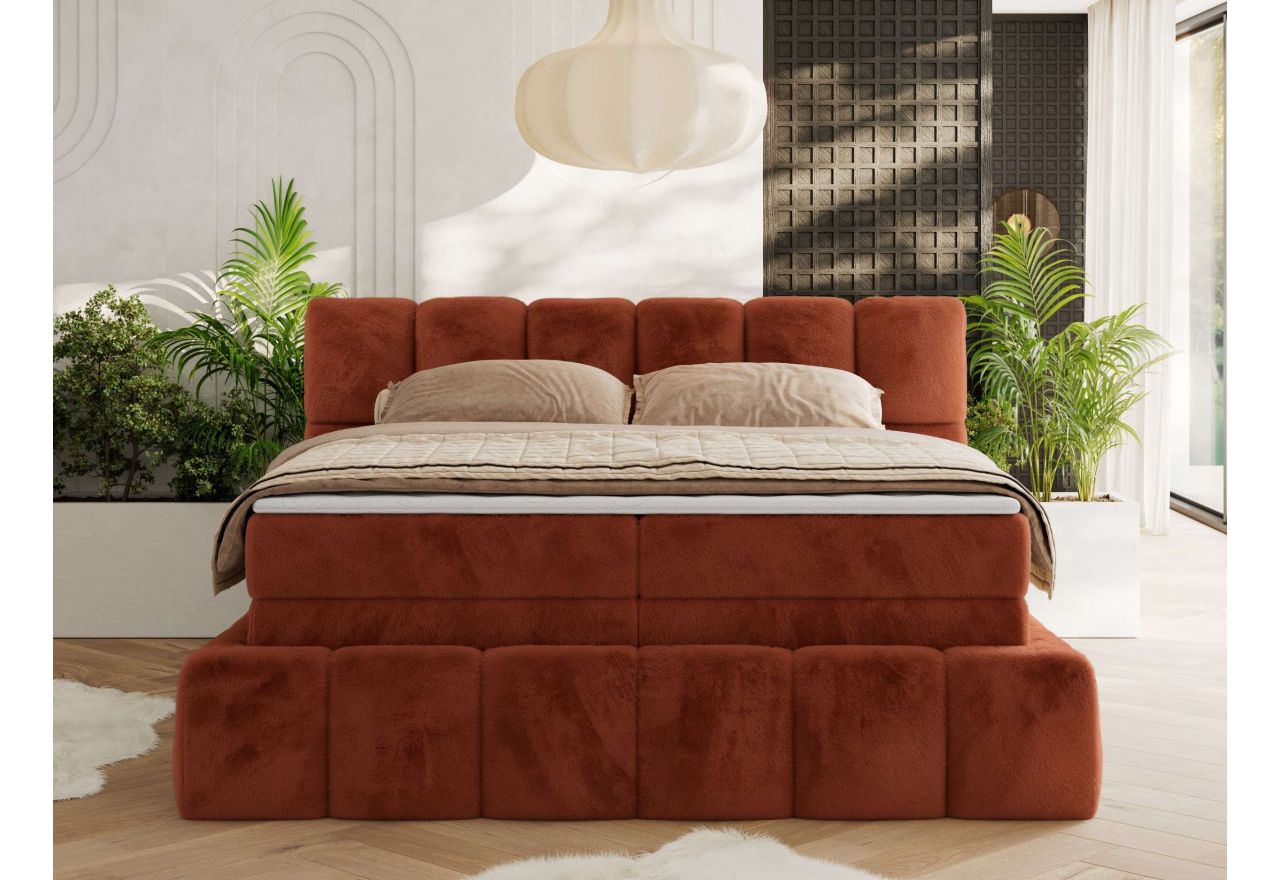 Łóżko kontynentalne - NIRA KING 140x200 - H4 - pomarańczowy, plusz