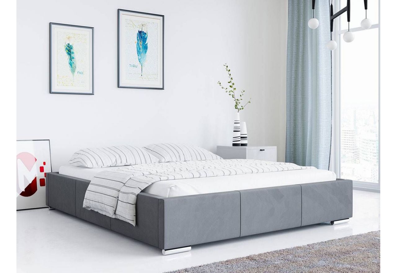 Eleganckie i wygodne łóżko tapicerowane z możliwością wyboru materaca - UDEN szary welwet