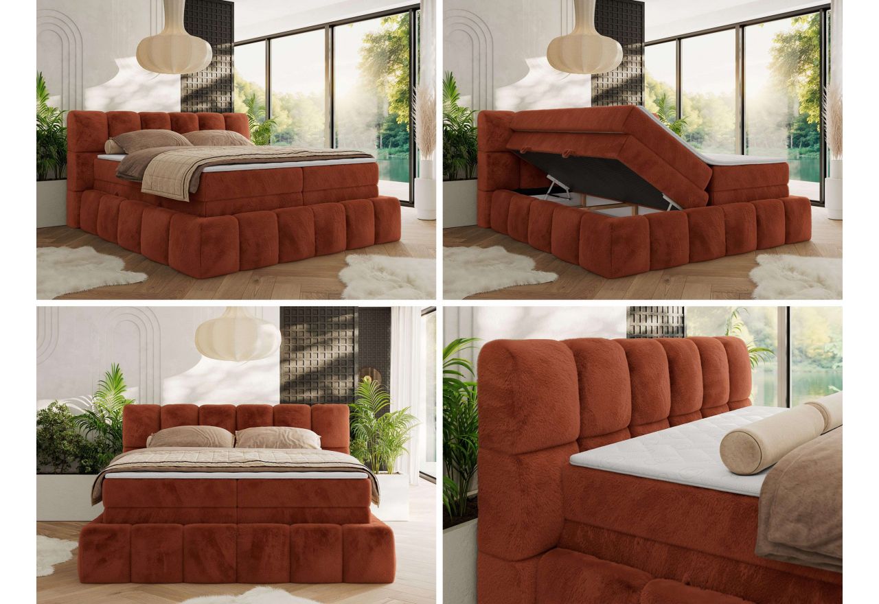 Łóżko kontynentalne - NIRA KING 160x200 - H4 - pomarańczowy, plusz