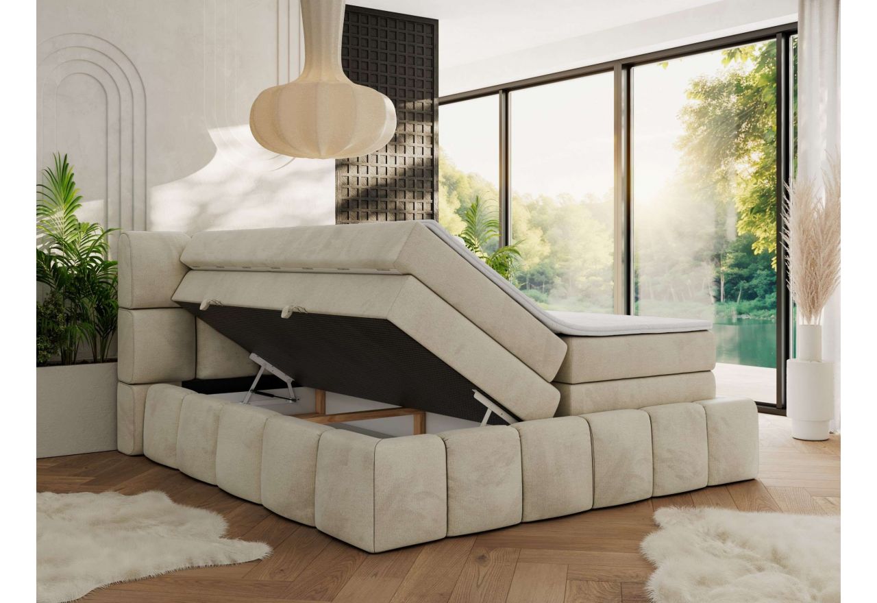 Łóżko kontynentalne - NIRA KING 140x200 - H3 - beżowy, welwet