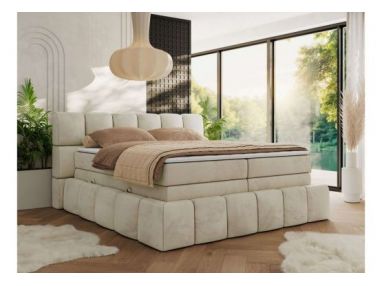 Łóżko kontynentalne - NIRA KING 160x200 - H3 - beżowy, welwet