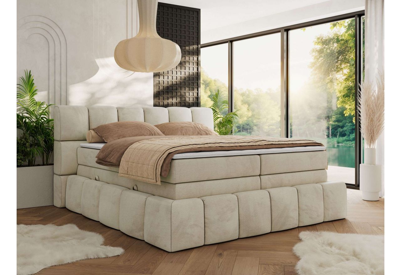 Łóżko kontynentalne - NIRA KING 160x200 - H3 - beżowy, welwet