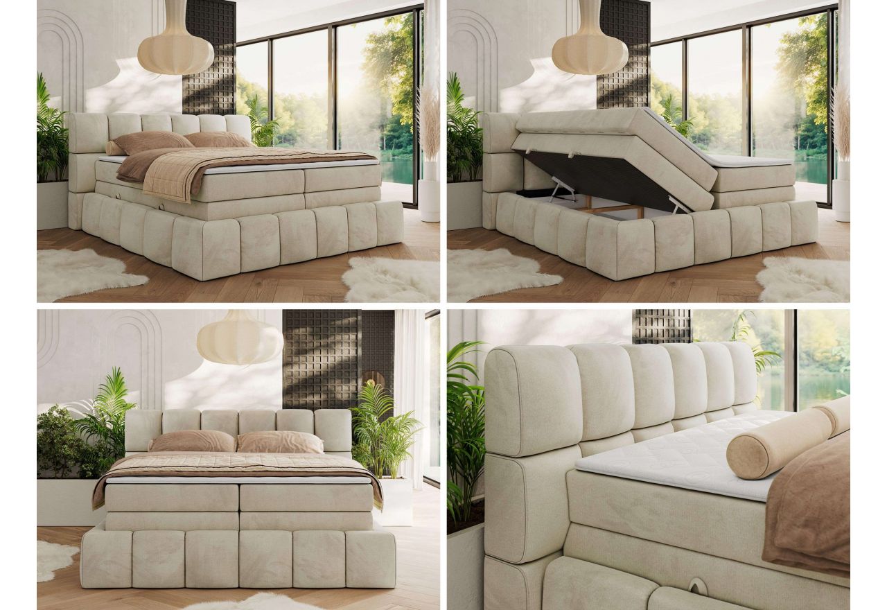 Łóżko kontynentalne - NIRA KING 120x200 - H4 - beżowy, welwet