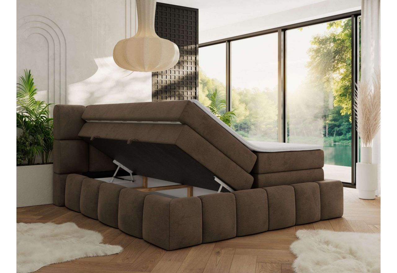 Łóżko kontynentalne - NIRA KING 120x200 - H3 - brązowy, welwet