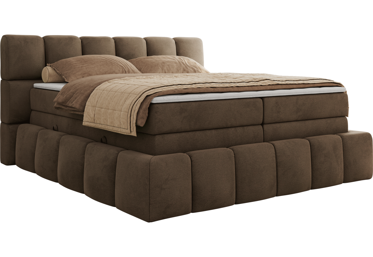 Łóżko kontynentalne - NIRA KING 160x200 - H3 - brązowy, welwet