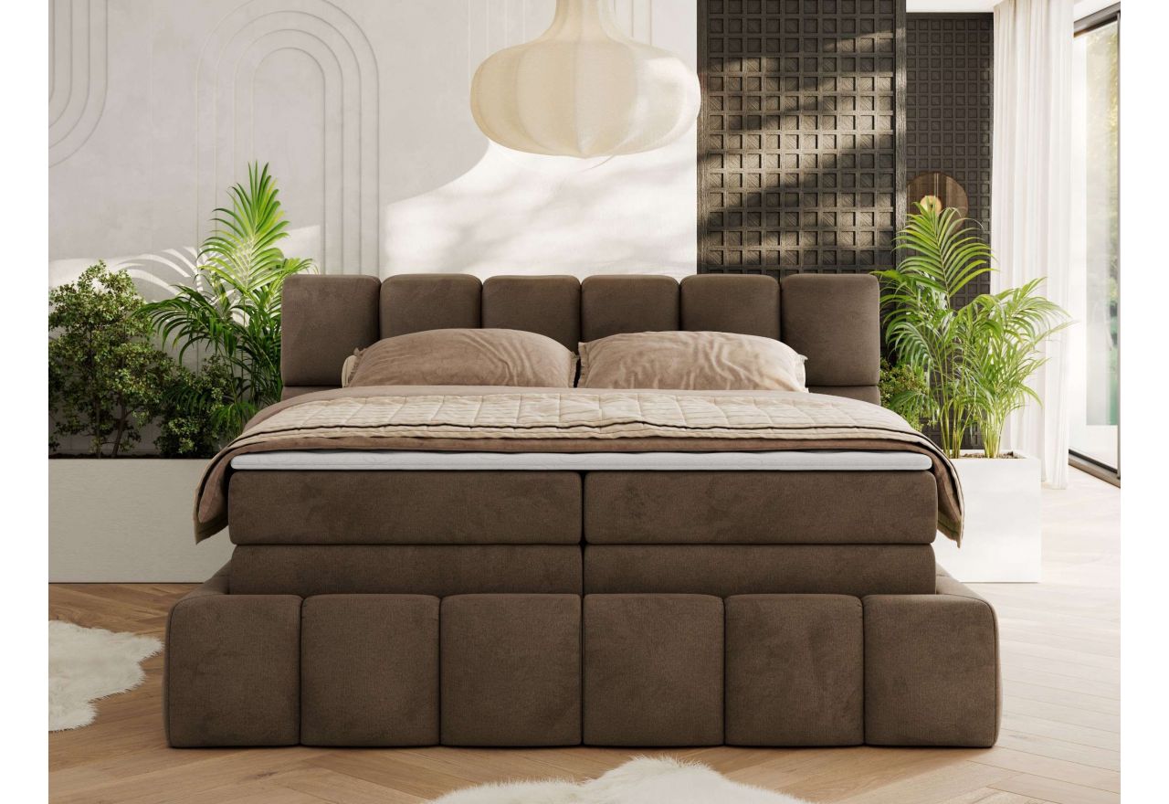 Łóżko kontynentalne - NIRA KING 200x200 - H4 - brązowy, welwet