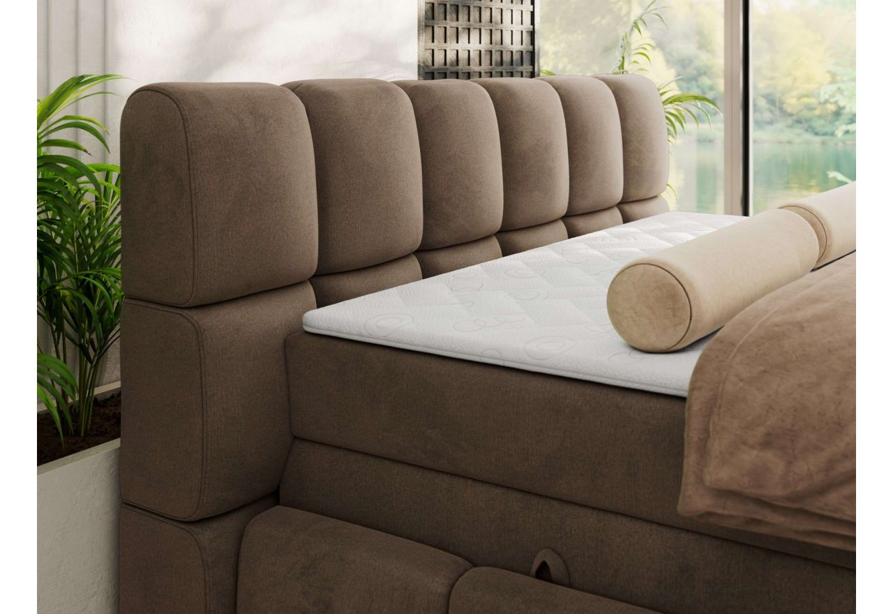 Łóżko kontynentalne - NIRA KING 200x200 - H4 - brązowy, welwet