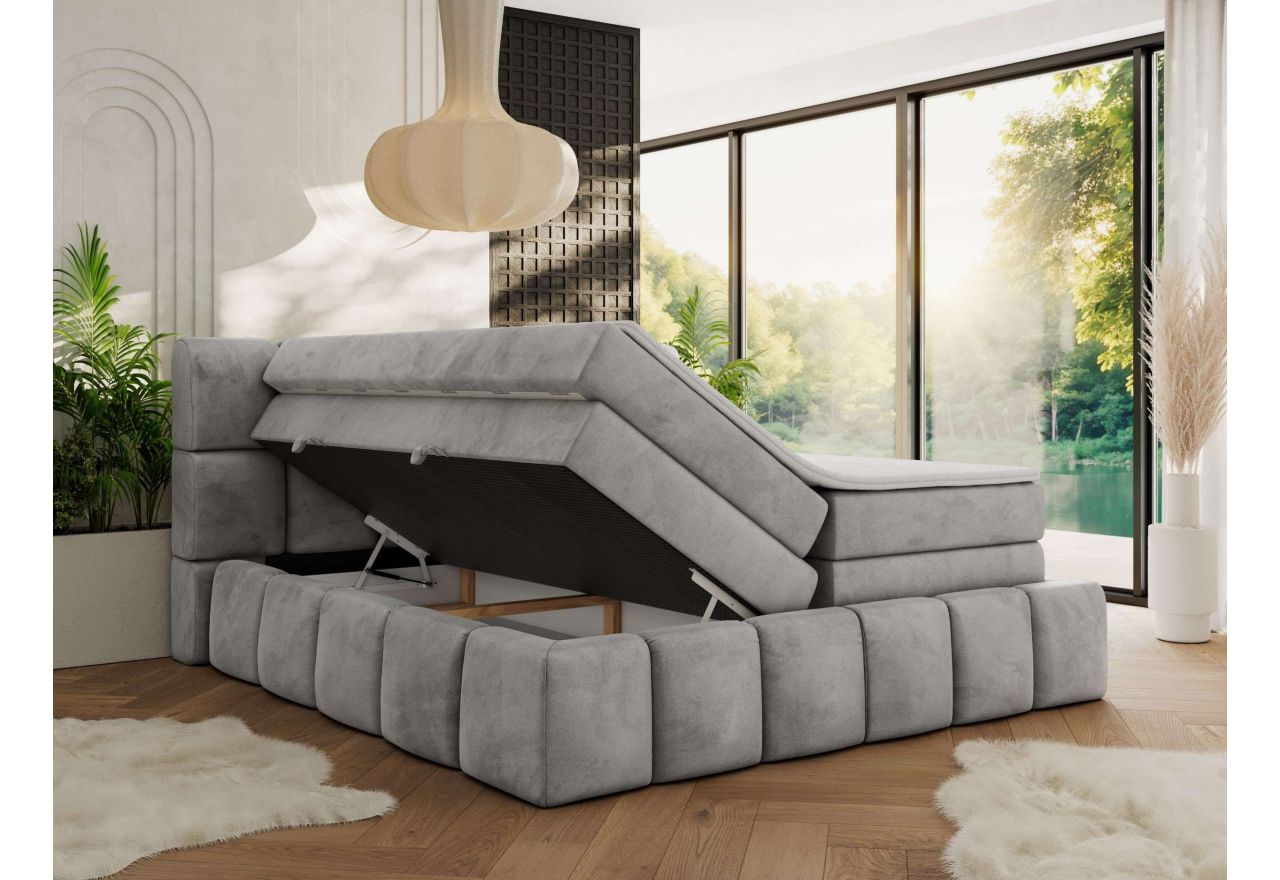 Łóżko kontynentalne - NIRA KING 140x200 - H3 - jasnoszary, welwet