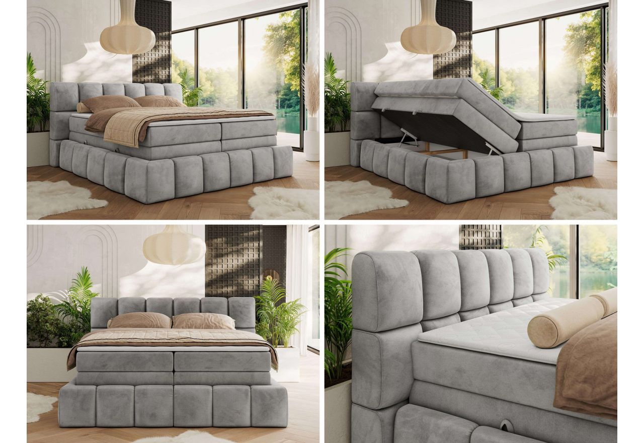 Łóżko kontynentalne - NIRA KING 140x200 - H4 - jasnoszary, welwet