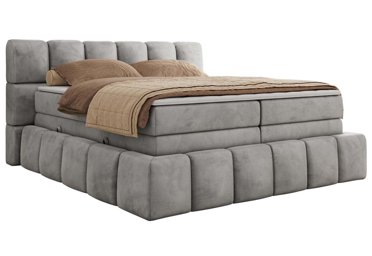Łóżko kontynentalne - NIRA KING 140x200 - H4 - jasnoszary, welwet