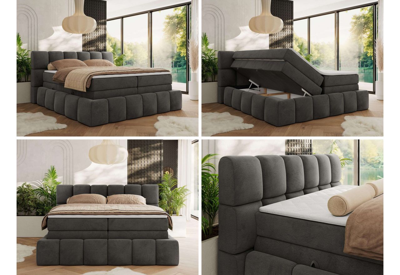 Łóżko kontynentalne - NIRA KING 180x200 - H3 - ciemnoszary, welwet