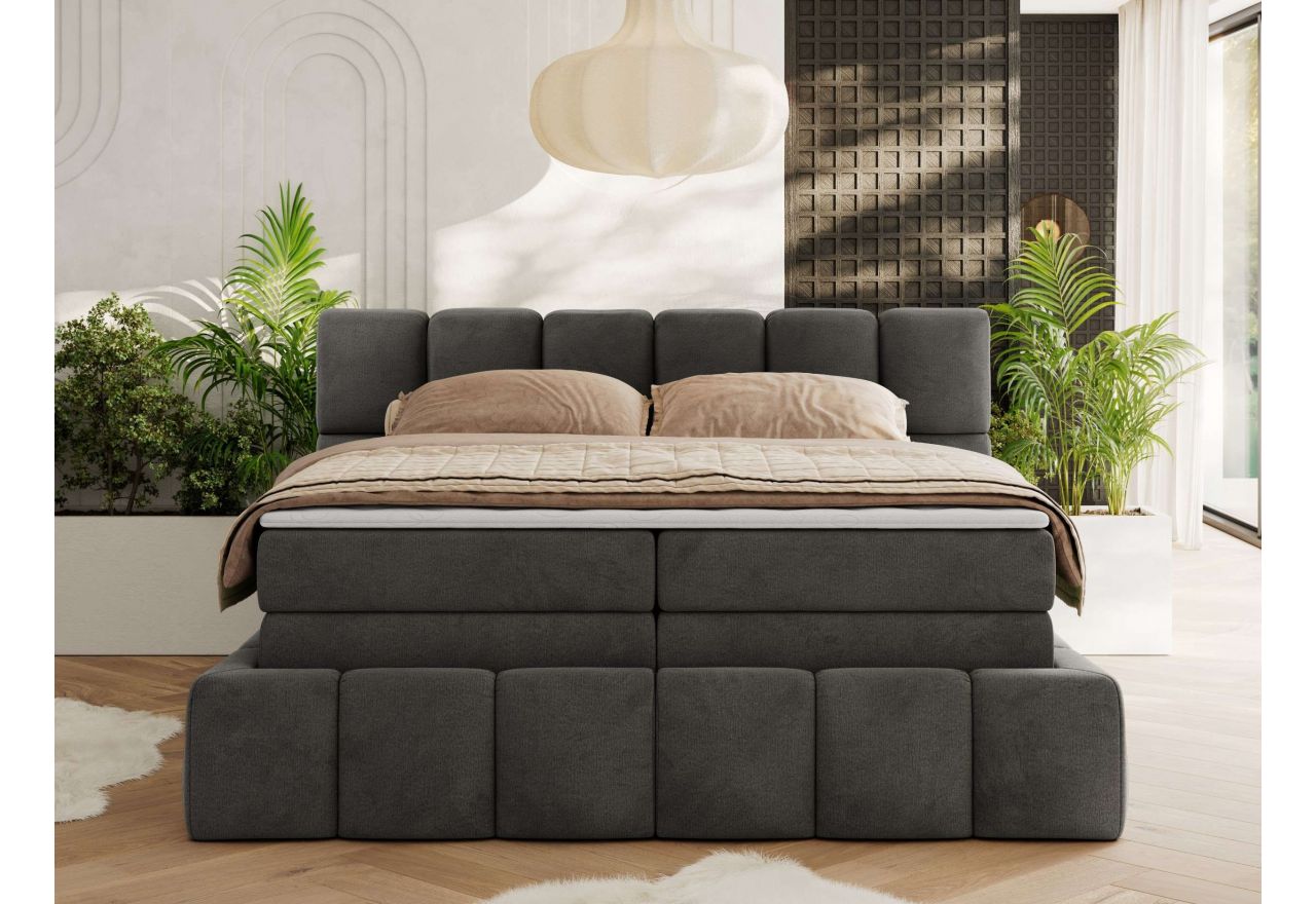 Łóżko kontynentalne - NIRA KING 140x200 - H4 - ciemnoszary, welwet