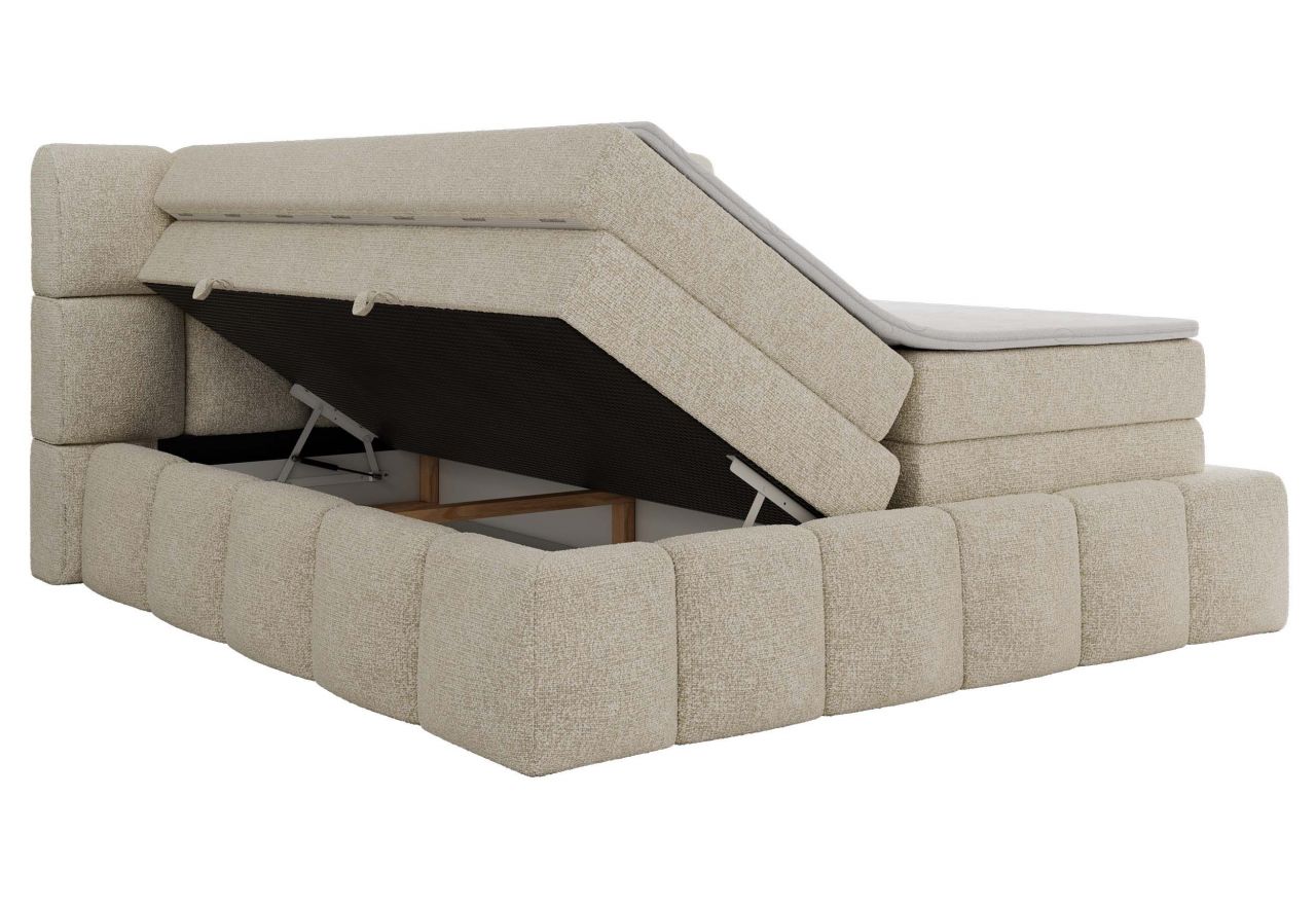 Łóżko kontynentalne - NIRA KING 140x200 - H3 - kremowy, struktura