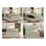 Łóżko kontynentalne - NIRA KING 160x200 - H3 - kremowy, struktura