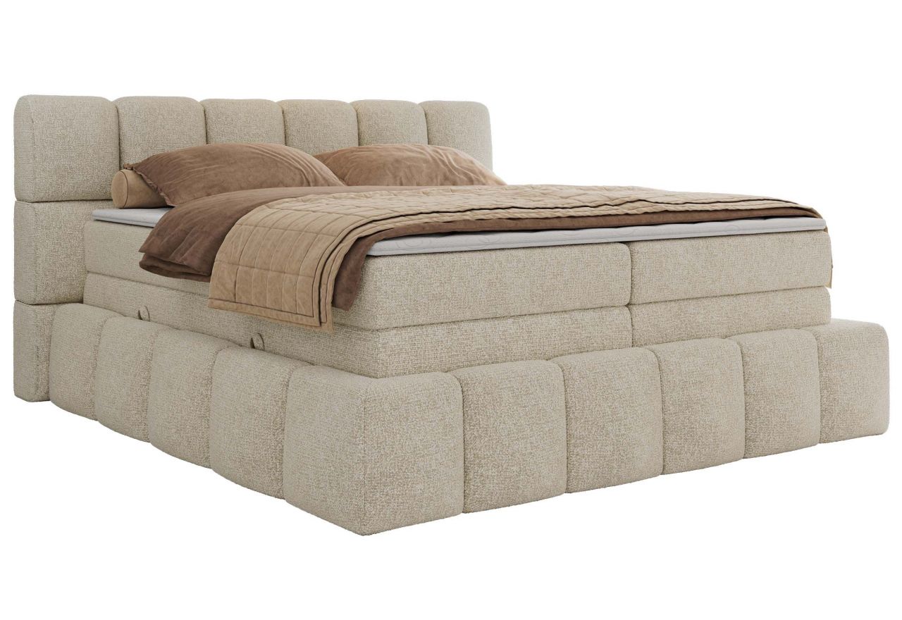 Łóżko kontynentalne - NIRA KING 200x200 - H3 - kremowy, struktura