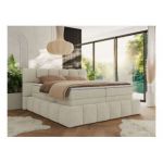 Łóżko kontynentalne - NIRA KING 140x200 - H4 - kremowy, struktura