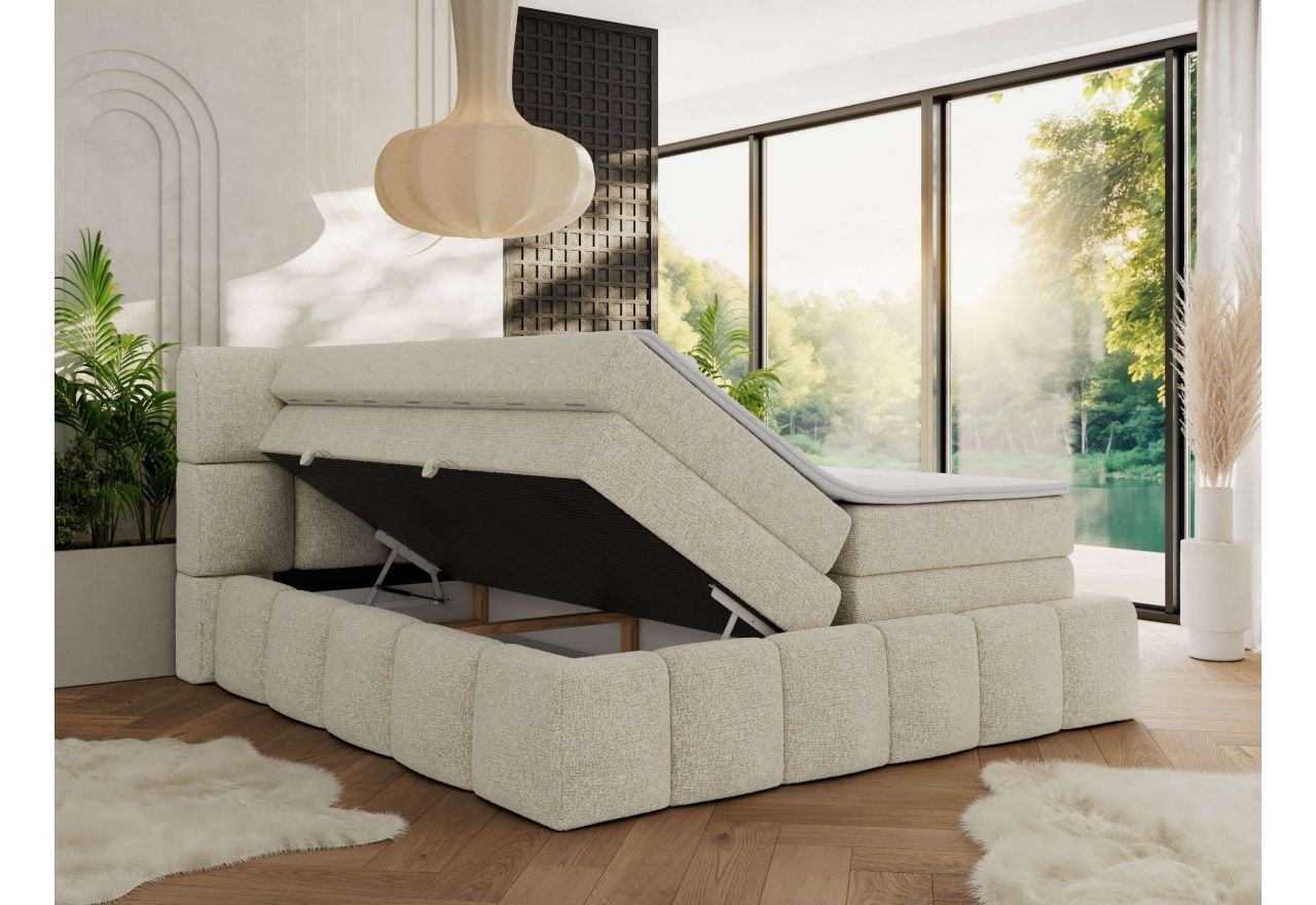 Łóżko kontynentalne - NIRA KING 160x200 - H4 - kremowy, struktura