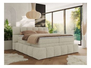 Łóżko kontynentalne - NIRA KING 200x200 - H4 - kremowy, struktura