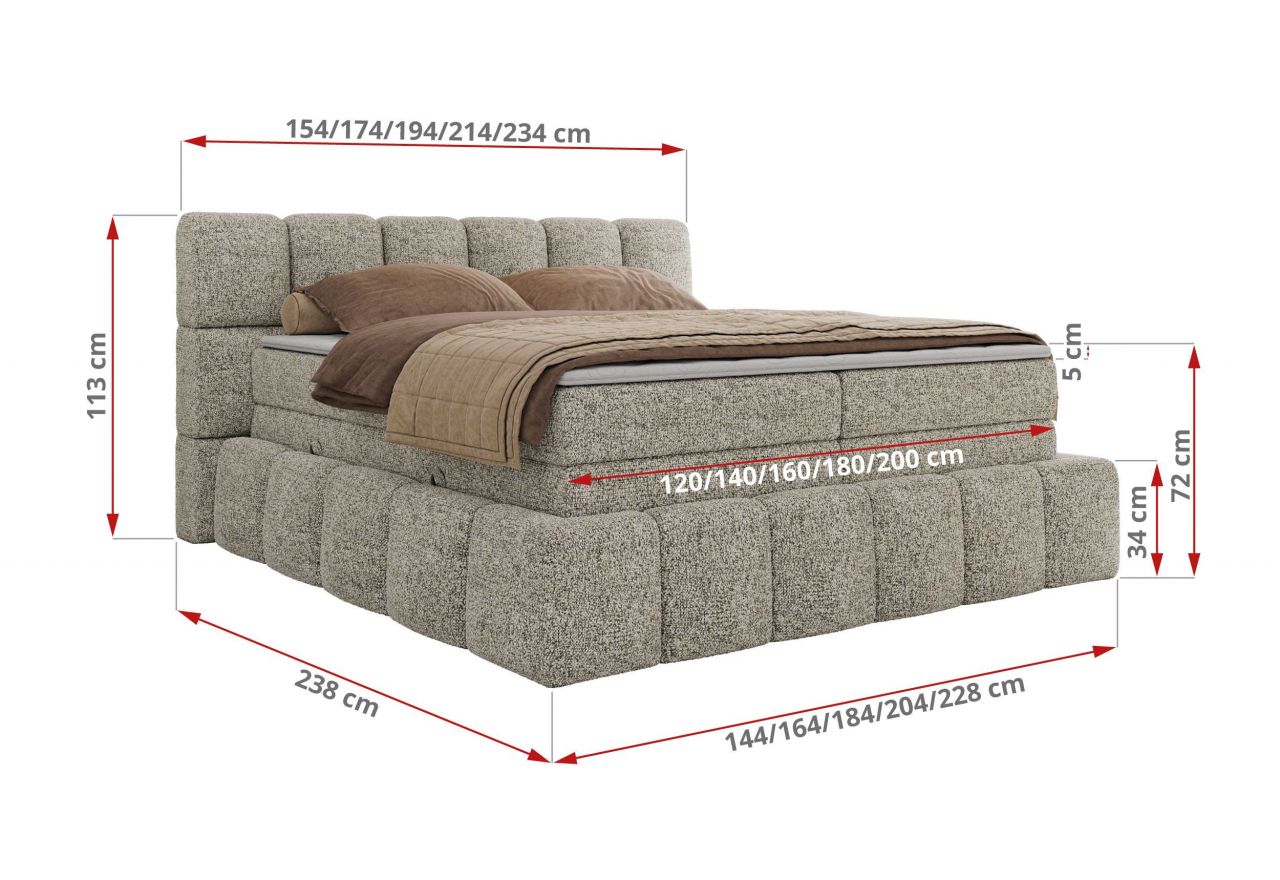 Łóżko kontynentalne - NIRA KING 120x200 - H3 - beżowy, struktura