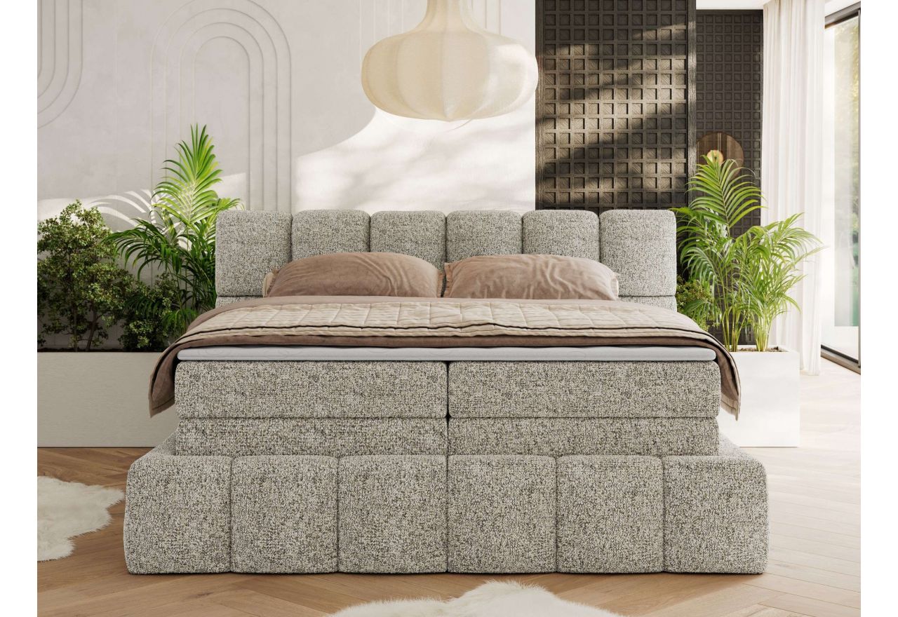 Łóżko kontynentalne - NIRA KING 160x200 - H3 - beżowy, struktura