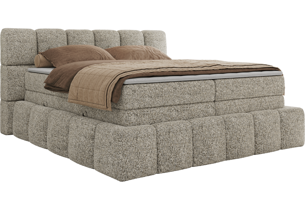 Łóżko kontynentalne - NIRA KING 200x200 - H3 - beżowy, struktura