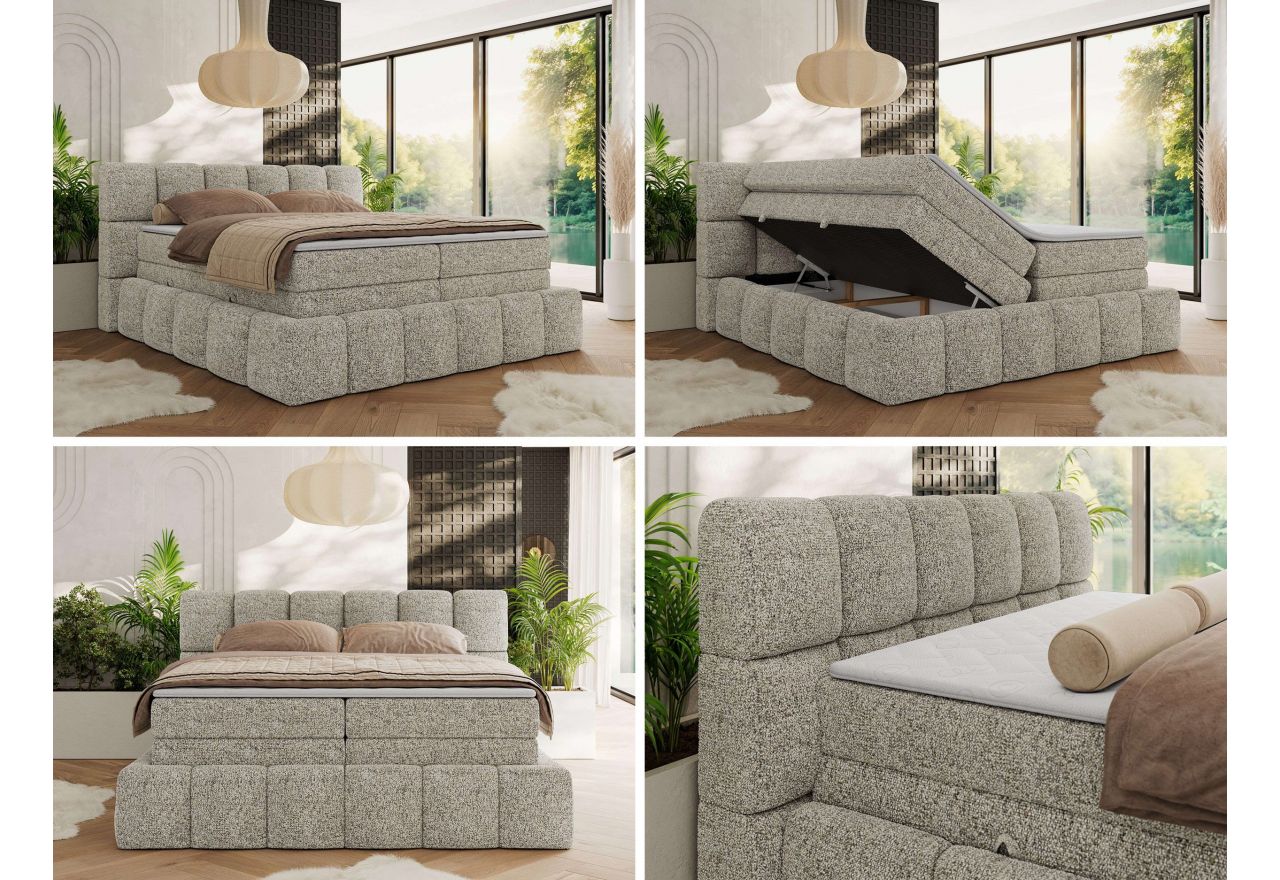 Łóżko kontynentalne - NIRA KING 200x200 - H3 - beżowy, struktura