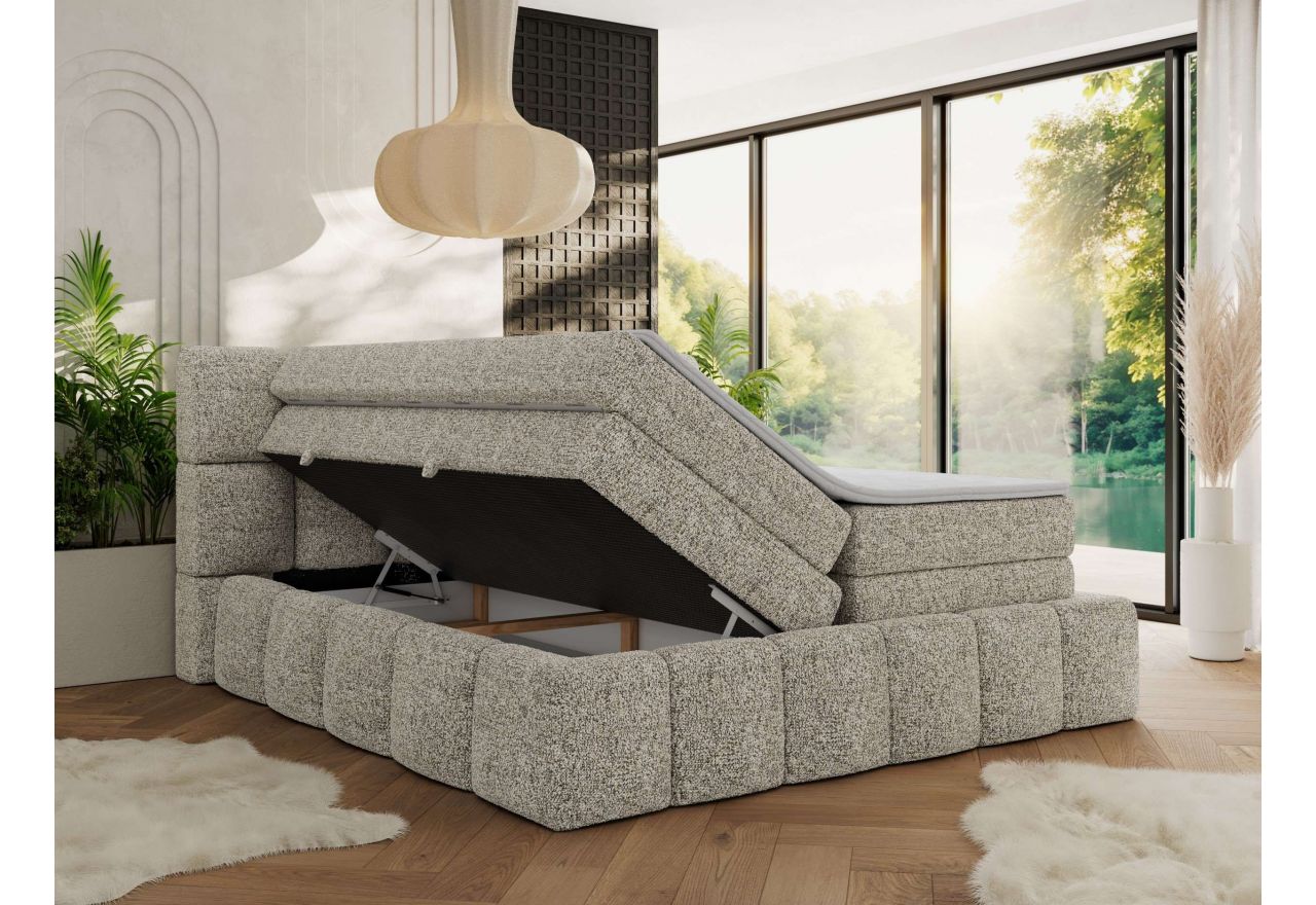 Łóżko kontynentalne - NIRA KING 200x200 - H4 - beżowy, struktura