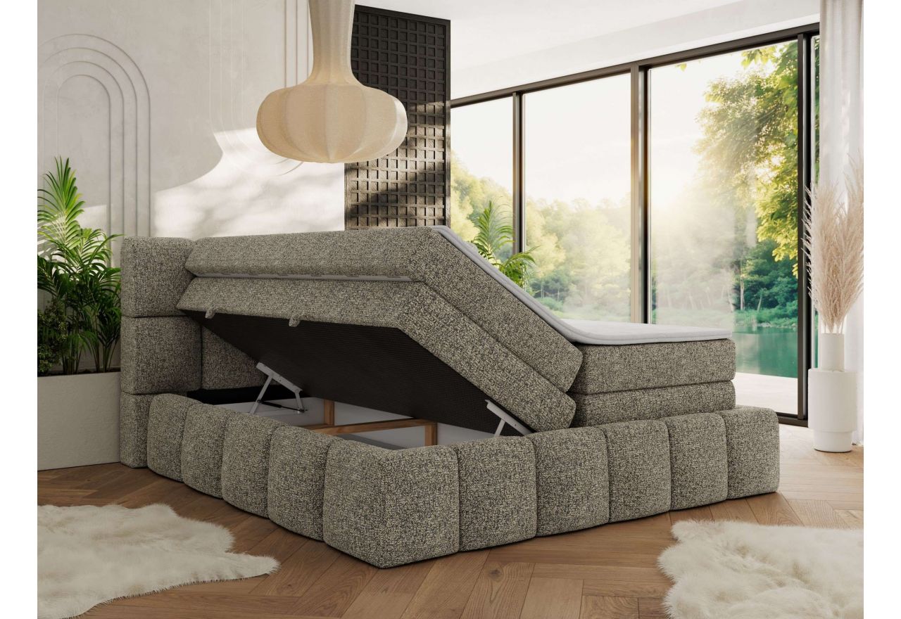 Łóżko kontynentalne - NIRA KING 140x200 - H4 - szary, struktura