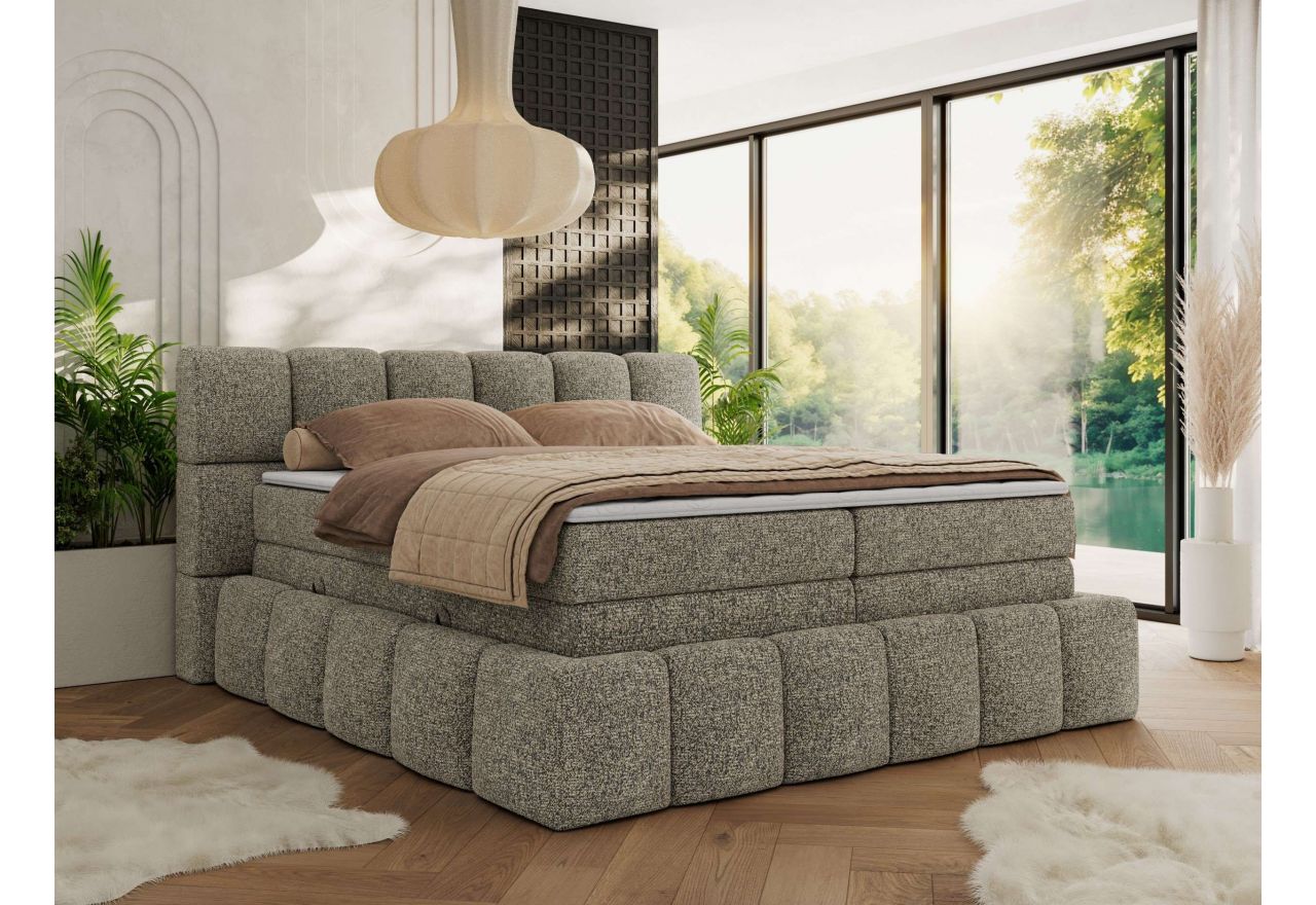 Łóżko kontynentalne - NIRA KING 160x200 - H4 - szary, struktura